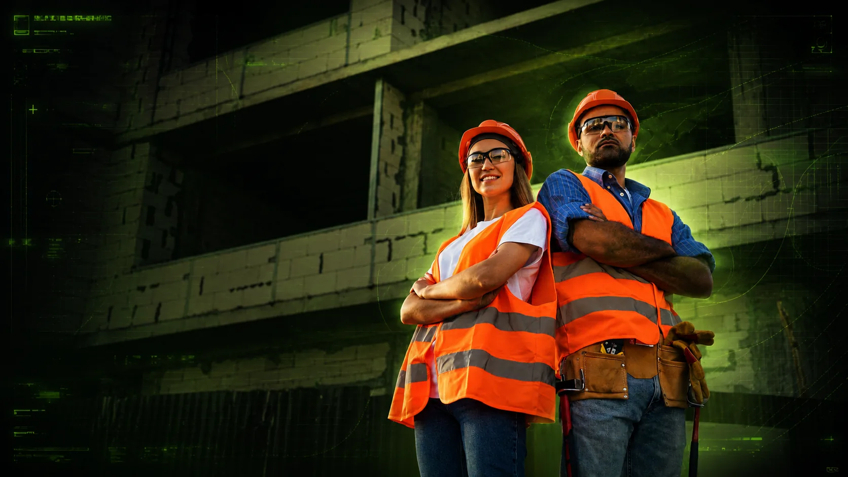 Case Pavei com equipe de construção e visual futurista